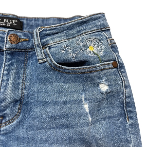 Judy Blue Women's Distressed Blue Denim Shorts- Size Small - Picture 2 of 5